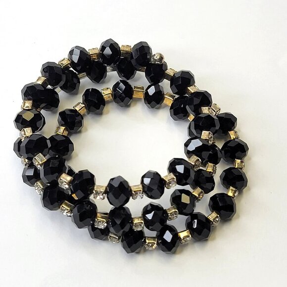 Black Bead Wraparound Stretch Slip-on Cuff Bangle - Picture 4 of 8